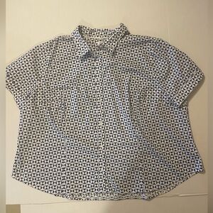 Liz Claiborne blue & white print short sleeve button down blouse size 4X